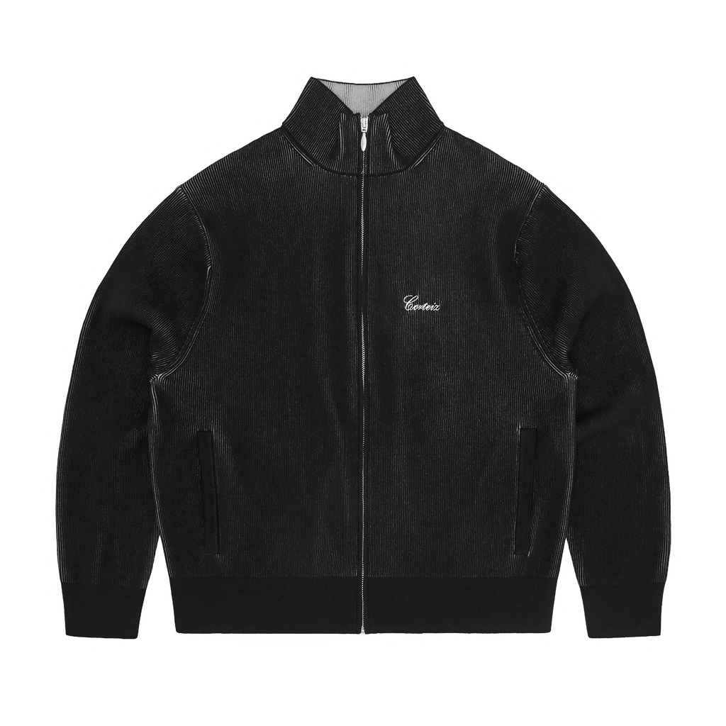 2 TONE RIBBED KNIT ZIP UP [BLACK]