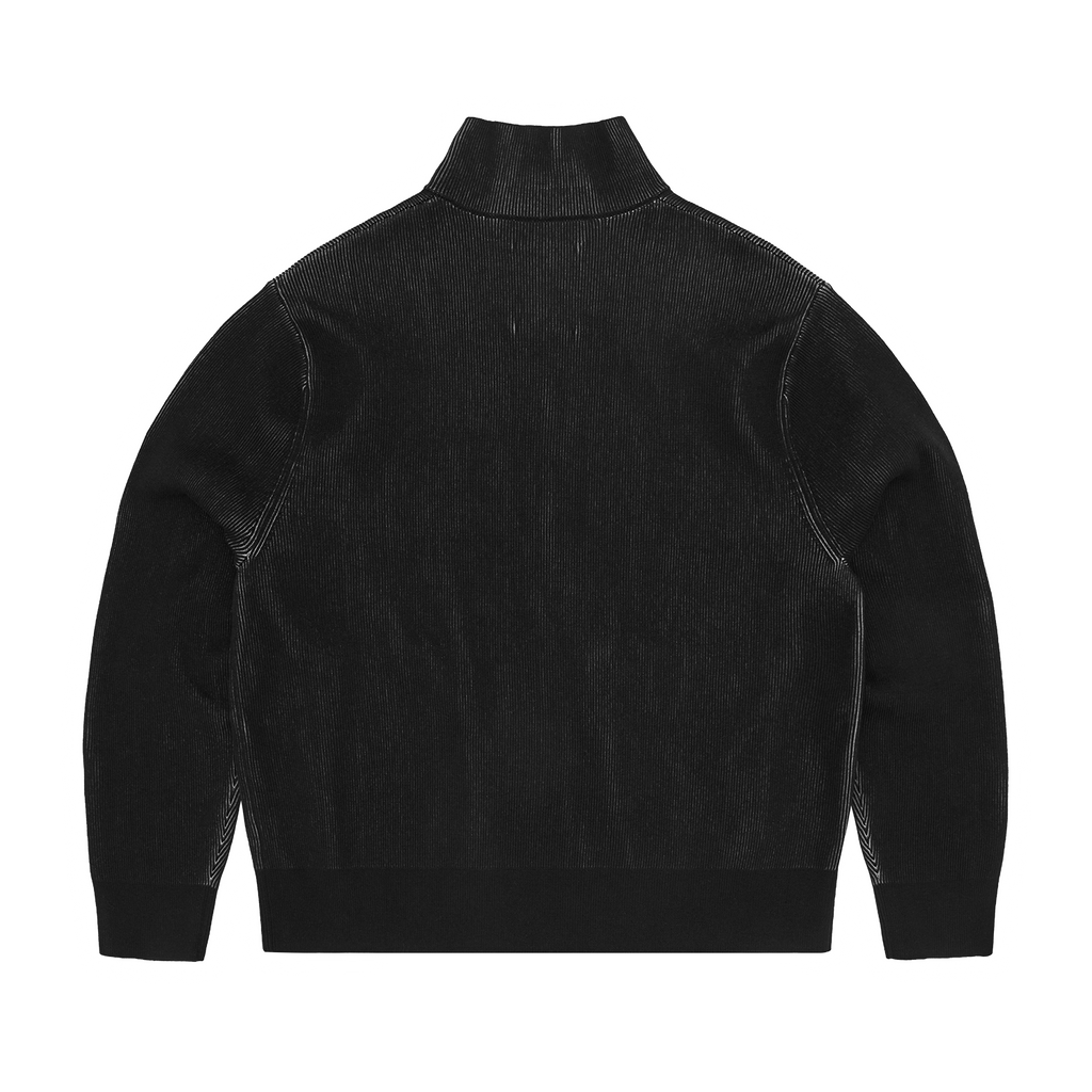 2 TONE RIBBED KNIT ZIP UP [BLACK]