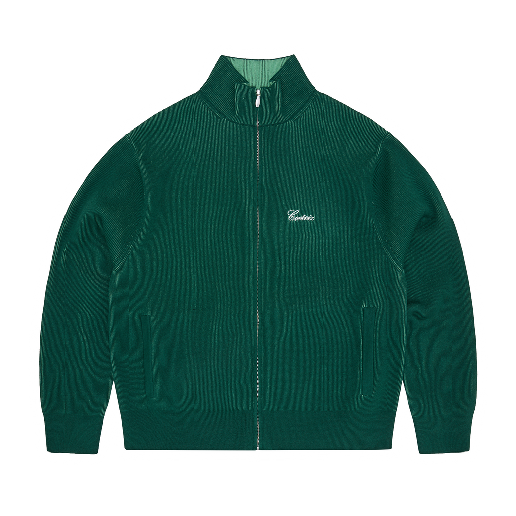 2 TONE RIBBED KNIT ZIP UP [GREEN]