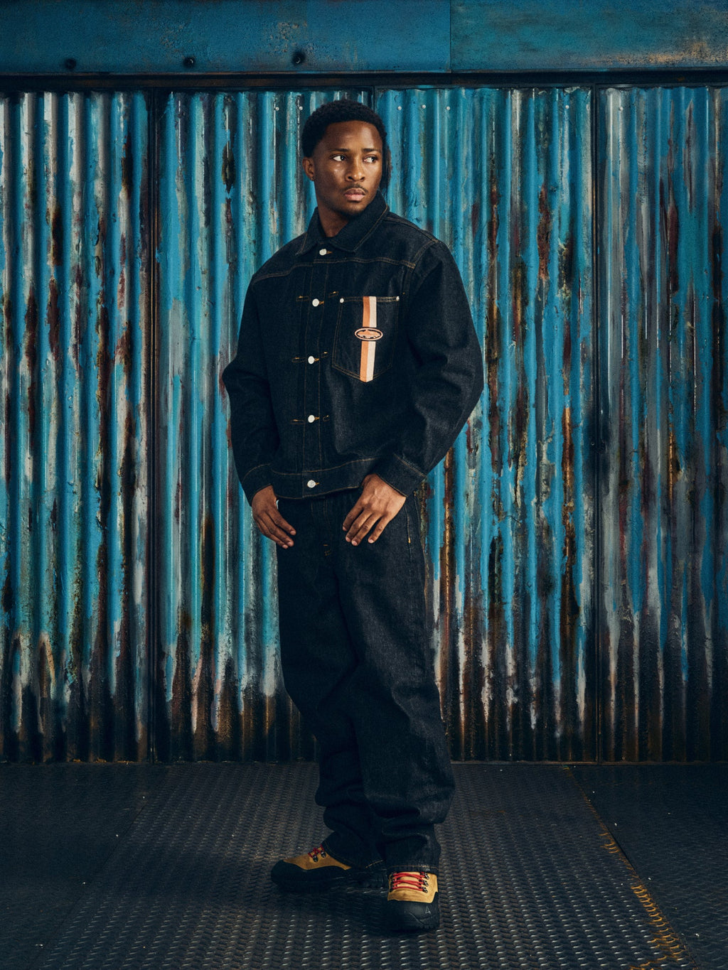 DUAL STRIPE DENIM JACKET [WASHED BLACK]