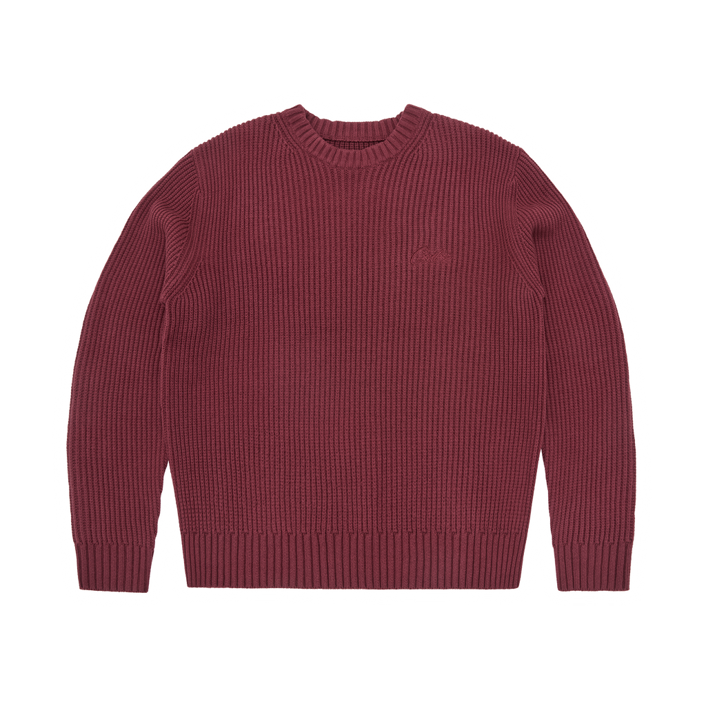 CROCHET APPLIQUE KNIT CREW [BURGUNDY]