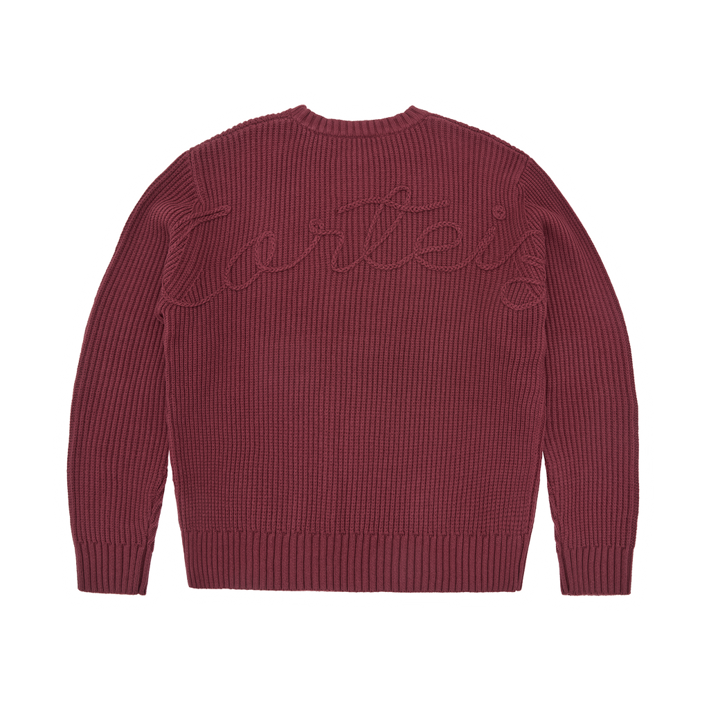CROCHET APPLIQUE KNIT CREW [BURGUNDY]