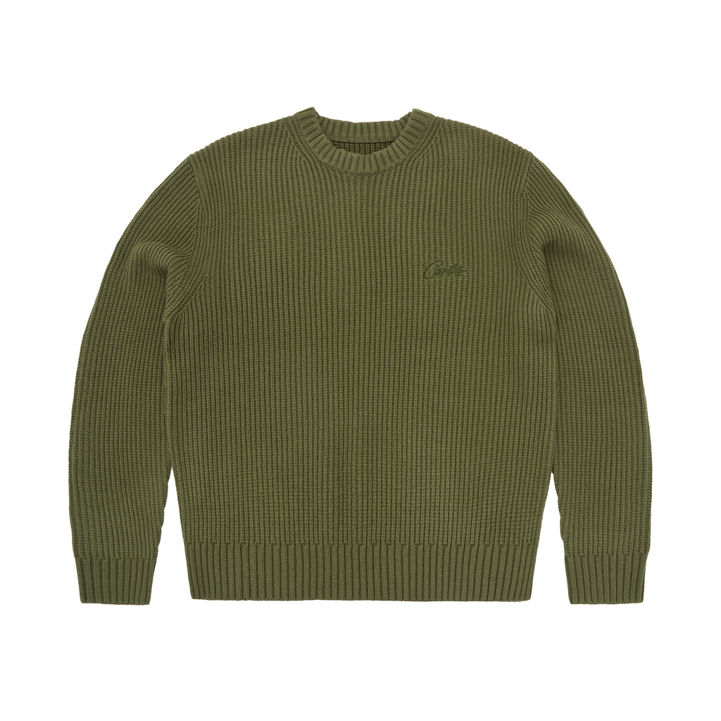 CROCHET APPLIQUE KNIT CREW [KHAKI]