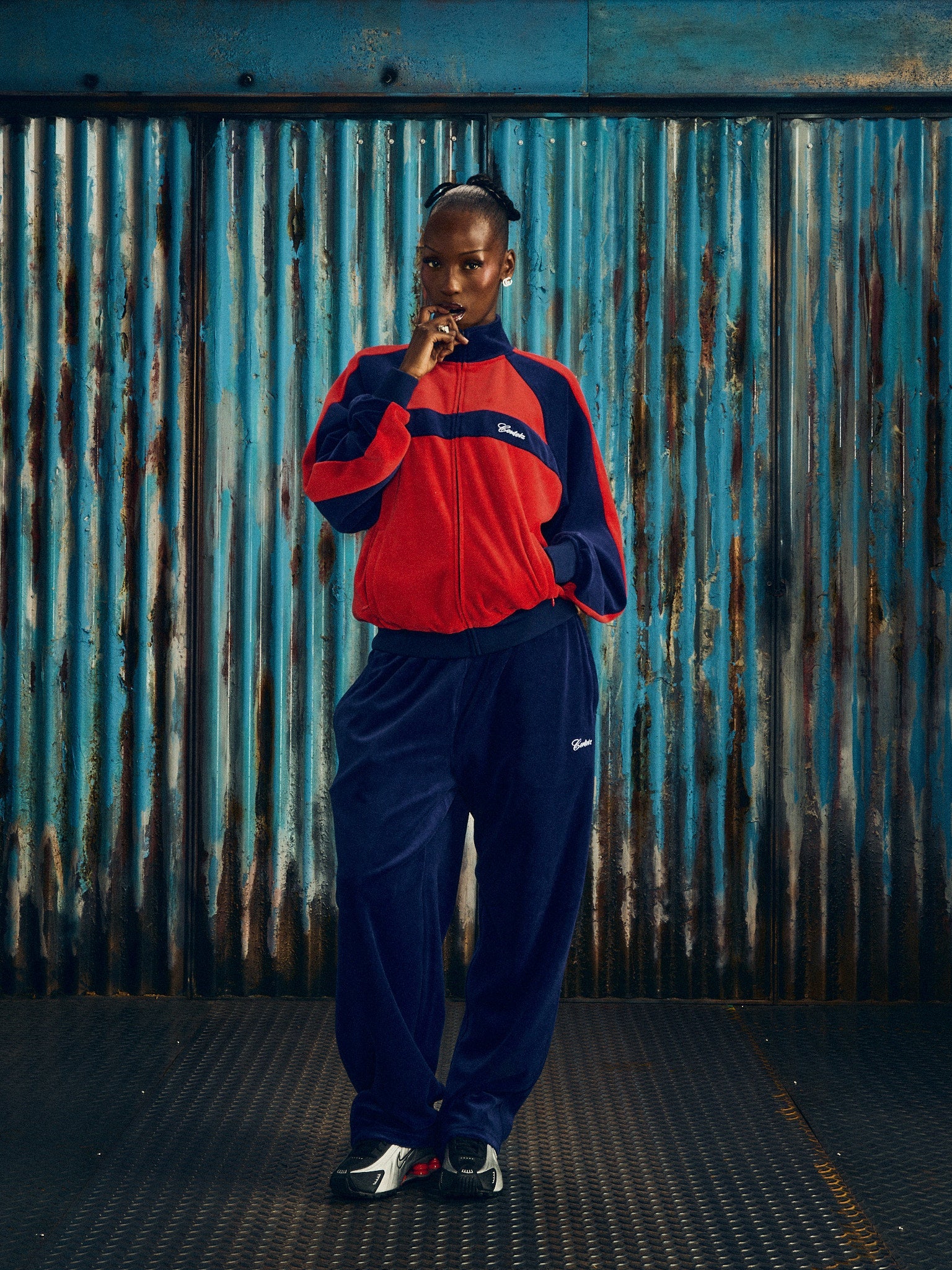 PISTA VELOUR TRACK JACKET [NAVYRED]