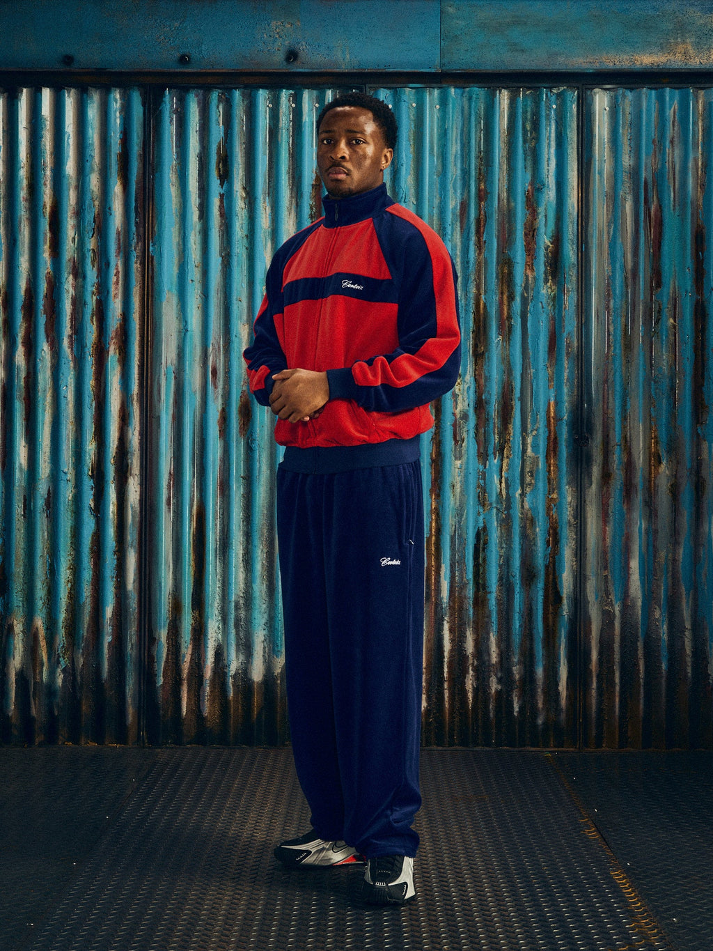PISTA VELOUR TRACK JACKET [NAVYRED]