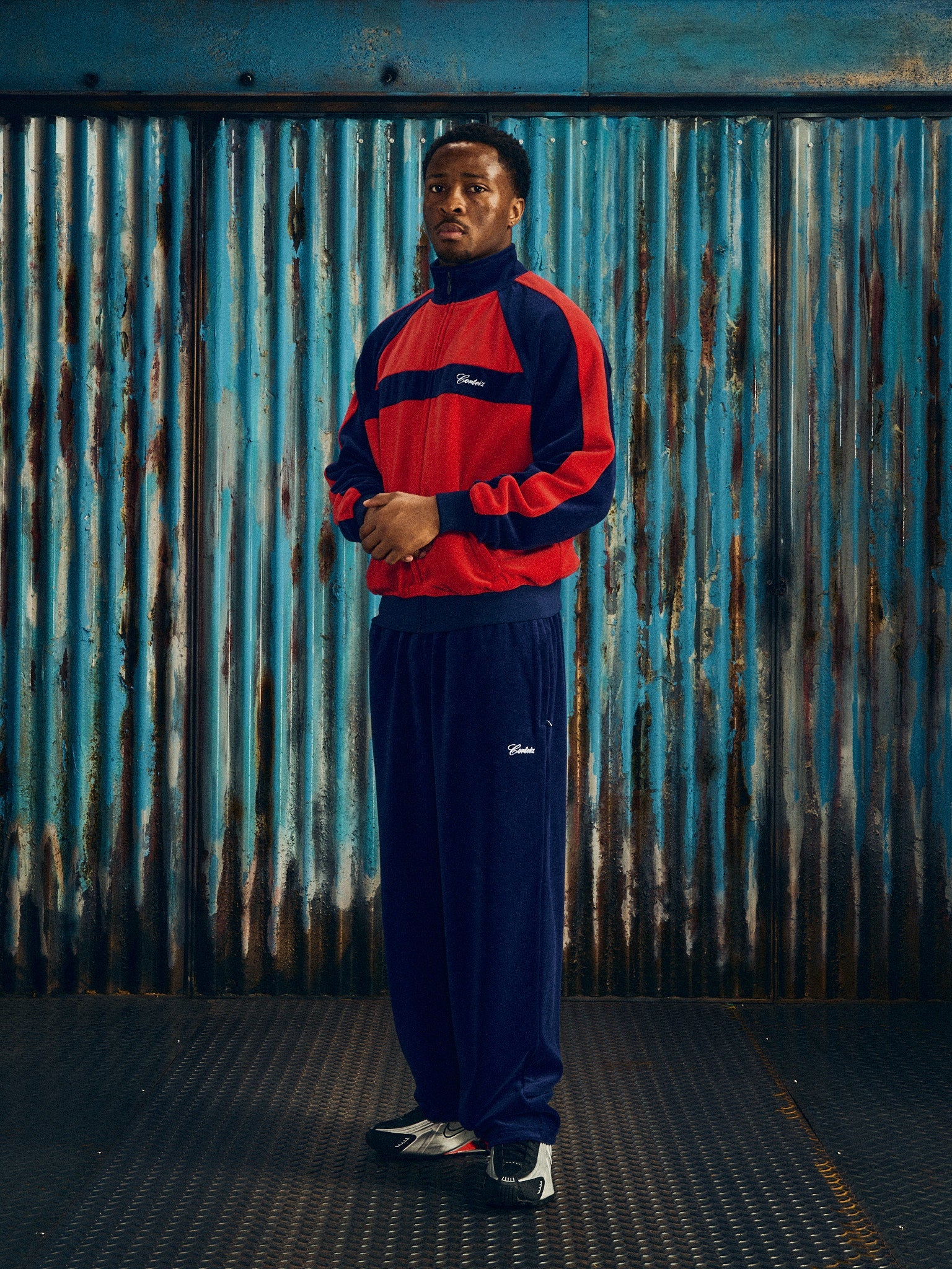 PISTA VELOUR TRACK JACKET [NAVYRED]