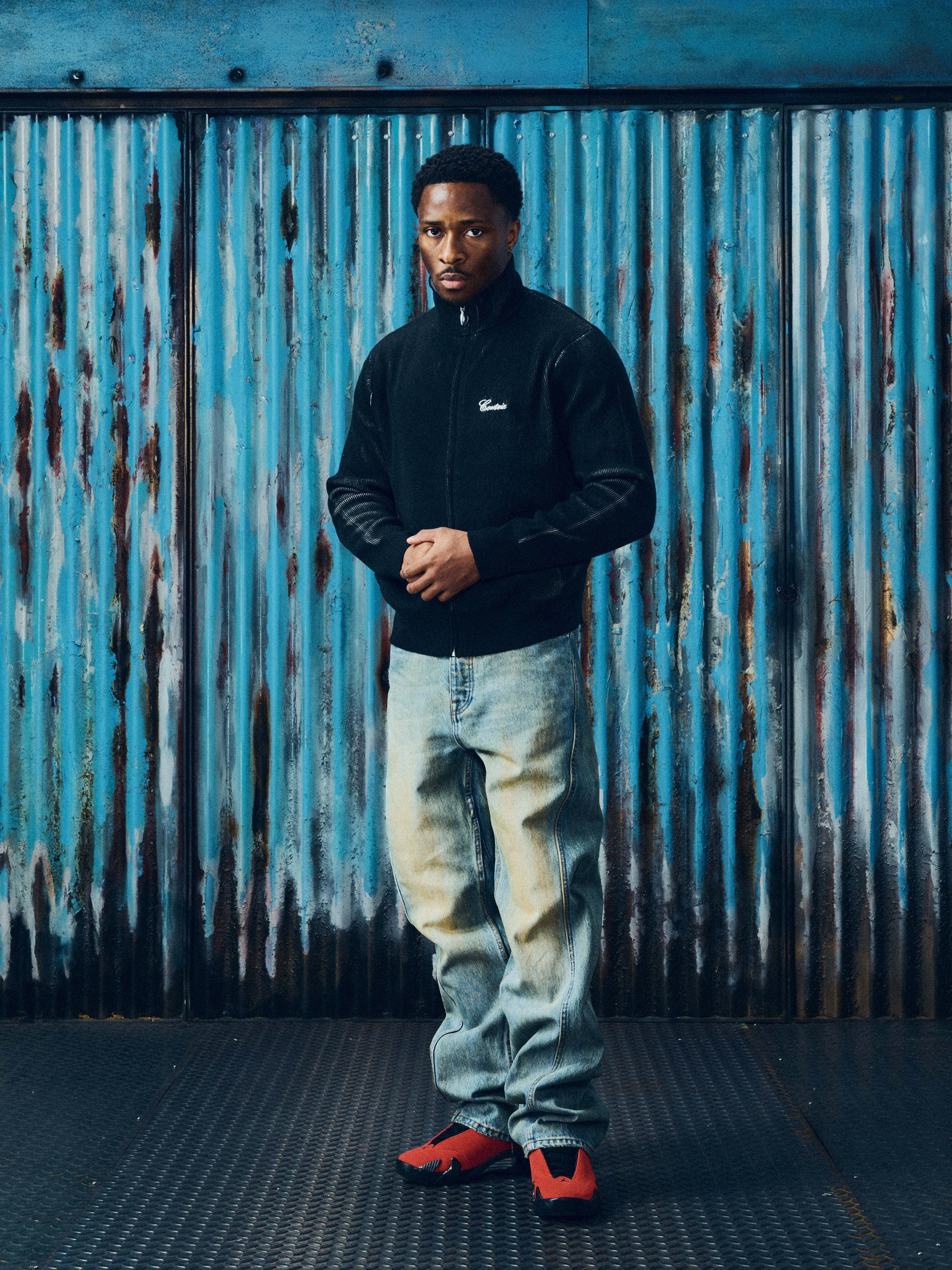 2 TONE RIBBED KNIT ZIP UP [BLACK]