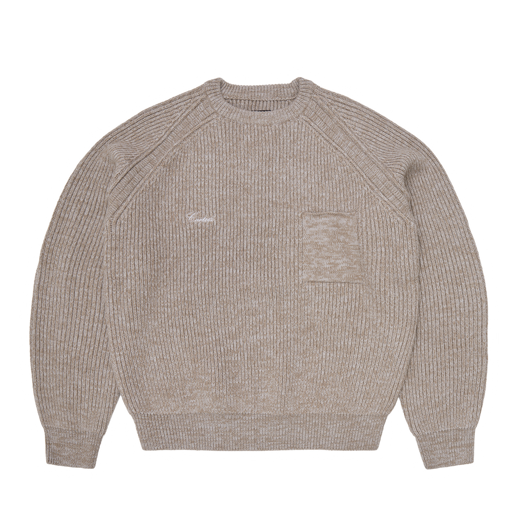 SCRIPT POCKET KNIT SWEATER [OATMEAL]